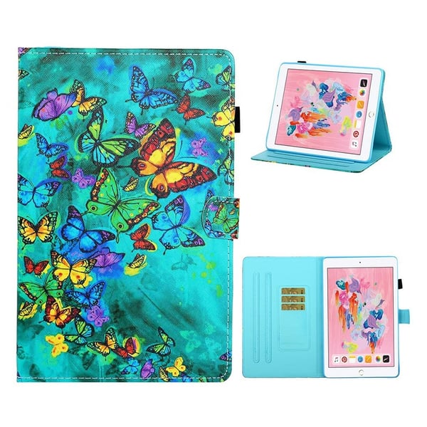 iPad 10.2 (2019) stilig mønstret skinn flip etui - Fargerike Sommerfugler