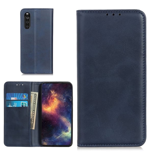 Flip Etui med Pung i Ekte Lær til Sony Xperia 10 III - Blå