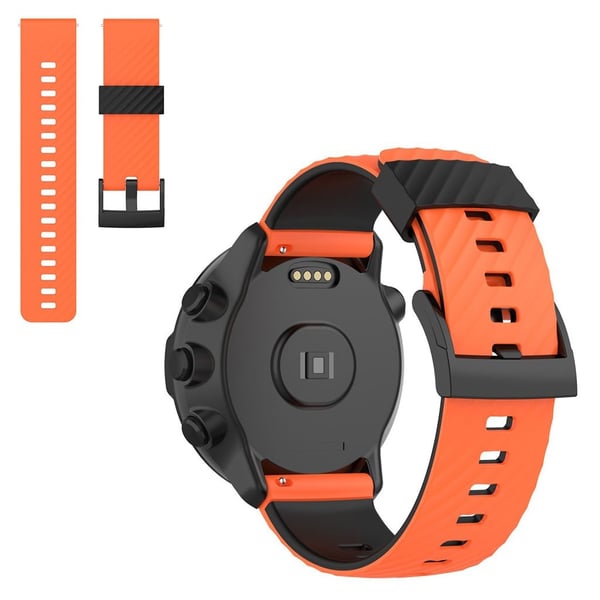 24 mm silikonklokkerem med tofarget linjemønster for Suunto-enhet - Oransje / Svart