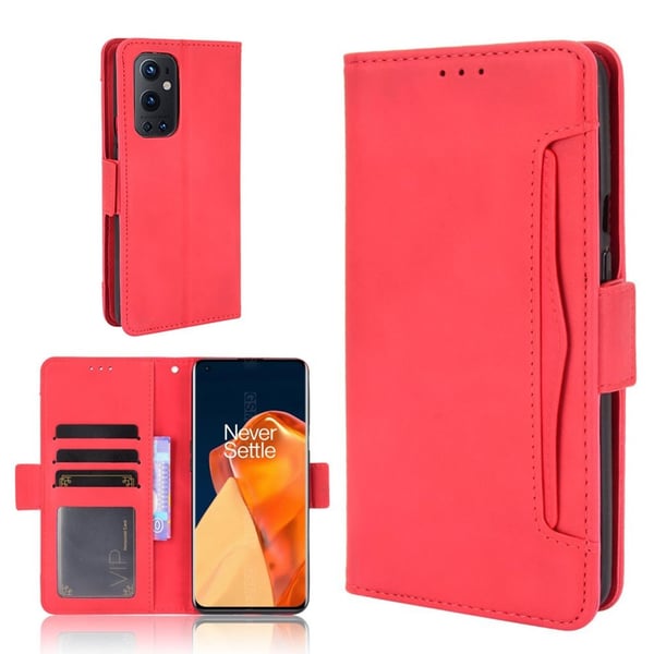Modern-styled Lær Lommebok Etui til OnePlus 9 Pro - Rød