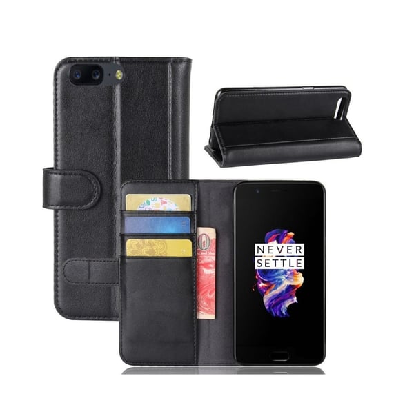 OnePlus 5 Etui laget av split lær og silikon – Svart
