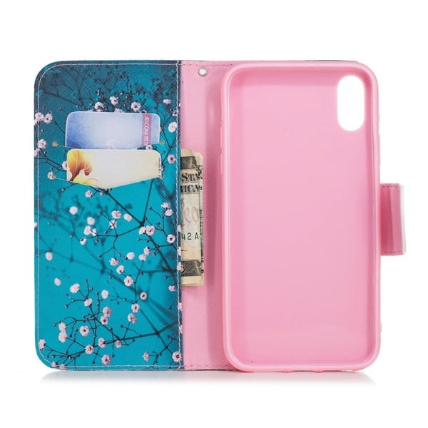 iPhone Xr flip cover i læder med mønsterprint - Træ Med Blomster