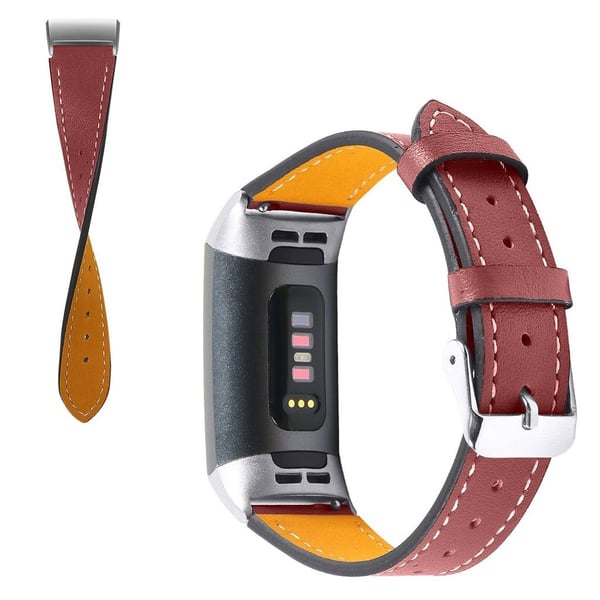Fitbit Charge 4 / 3 urrem i ekte skinn - Rød
