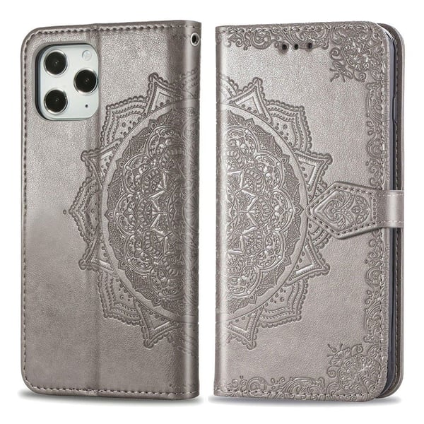 Mandala iPhone 12 / 12 Pro Flippetui - Grå
