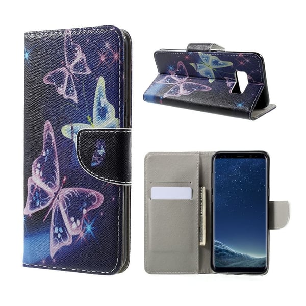 Samsung Galaxy S8+ Mønstret Lær Flip Etui- Skinnende Sommerfugler
