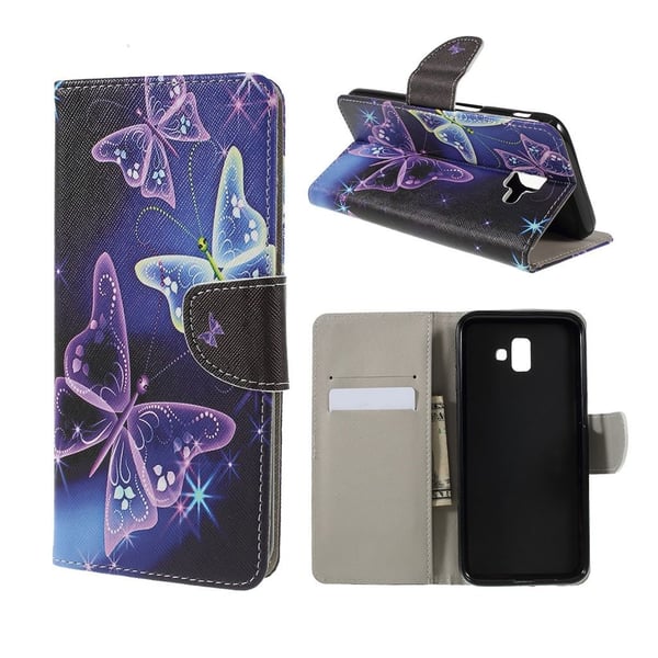 Samsung Galaxy J6 Plus (2018) kryds tekstur læder flip etui - Sommerfugle