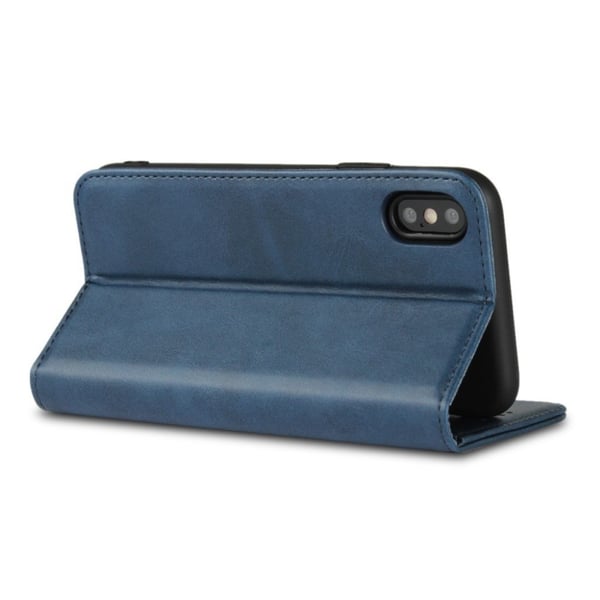 iPhone XS auto-absorberende flip etui i læder - Blå