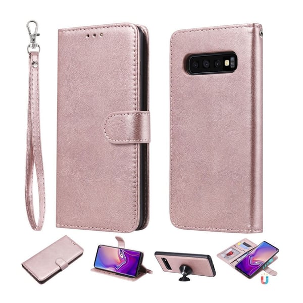 Samsung Galaxy s10 Skinnetui Med Deksel Og Bæresnor - Gammelrosa
