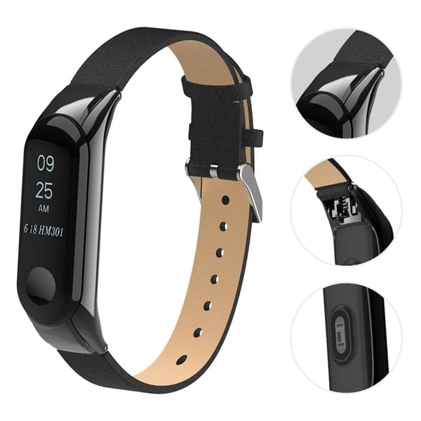 Xiaomi Mi Smart Band 4 ægte læder Urrem - Sort