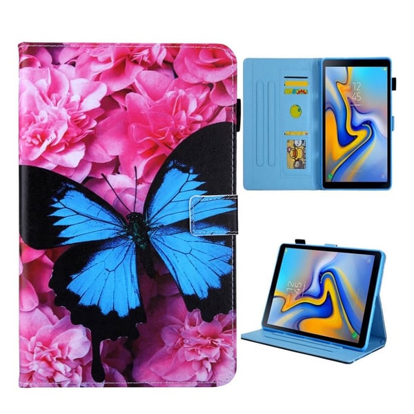 Samsung Galaxy Tab S5E mønster multi-vinkel læretui - Blomster og Blue Butterfly Samsung Galaxy Tab S5E mønster multi-vinkel læretui - Blomster og Blue Butterfly