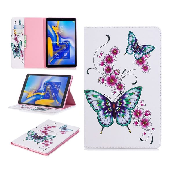 Samsung Galaxy Tab A 10.5 beskyttelses deksel av syntetisk skinn med printet mønster - sommerfugler og blomster Samsung Galaxy Tab A 10.5 beskyttelses deksel av syntetisk skinn med printet mønster - sommerfugler og blomster