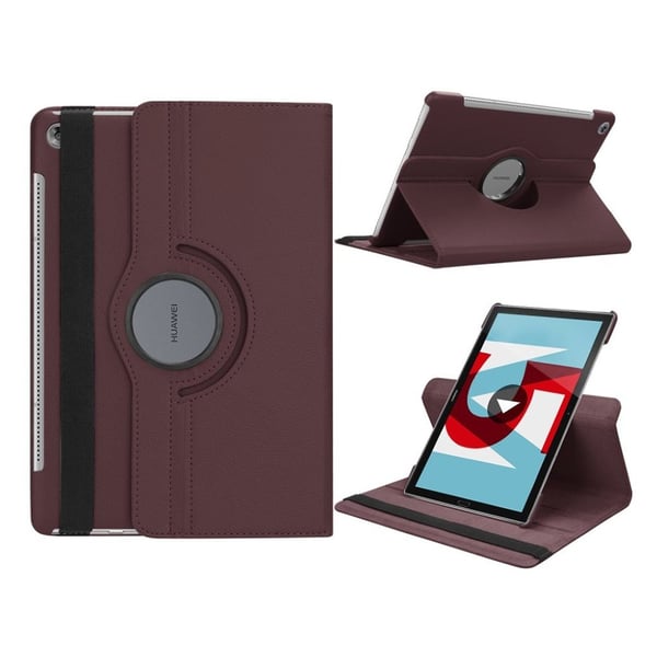 Huawei MediaPad M5 10 (10.8") beskyttelsesetui i kunstlæder med Litchi overflade. Med stativ og elastisk rem - Brun