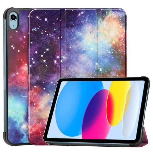 Tri-fold stander etui iPad 10.9 (2022) Pattern Printing Anti-fall Anti-wear Folio Flip Vegansk Læder Tablet Cover - Stjernehimmel
