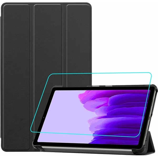 Samsung Galaxy Tab A7 Lite trefoldig skinnveske med herdet glass Samsung Galaxy Tab A7 Lite trefoldig skinnveske med herdet glass