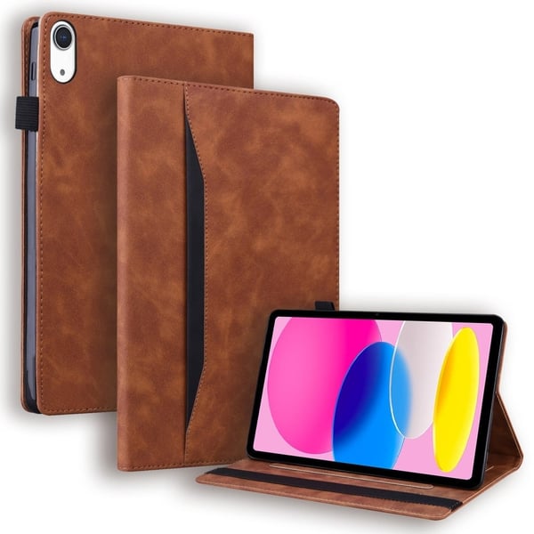 iPad 10.9 (2022) / iPad 10th Gen Business Folio stander etui Vegansk Læder Wallet Auto Wake / Sleep Tablet Cover med elastisk bånd og blyantholder - B
