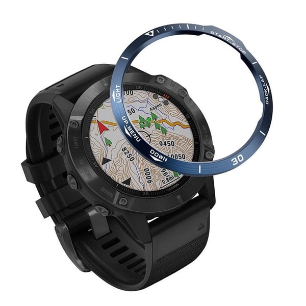 Garmin Fenix 6 konkav rustfritt stål bezel - Blå / Hvit Garmin Fenix 6 konkav rustfritt stål bezel - Blå / Hvit