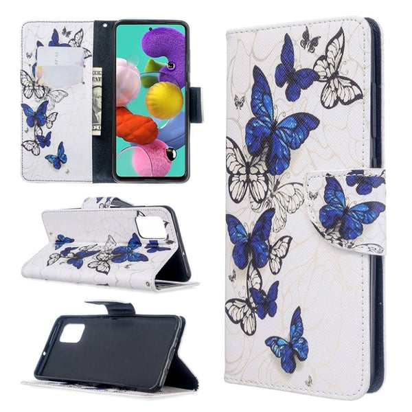 Wonderland Samsung Galaxy A51 etui – Blå Sommerfugle