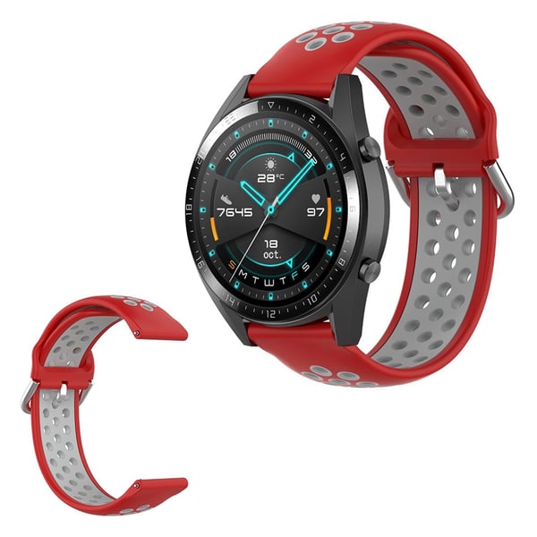 To-farget silikonklokkearmbånd for Samsung Watch / Huawei Watch - Rød / Grå