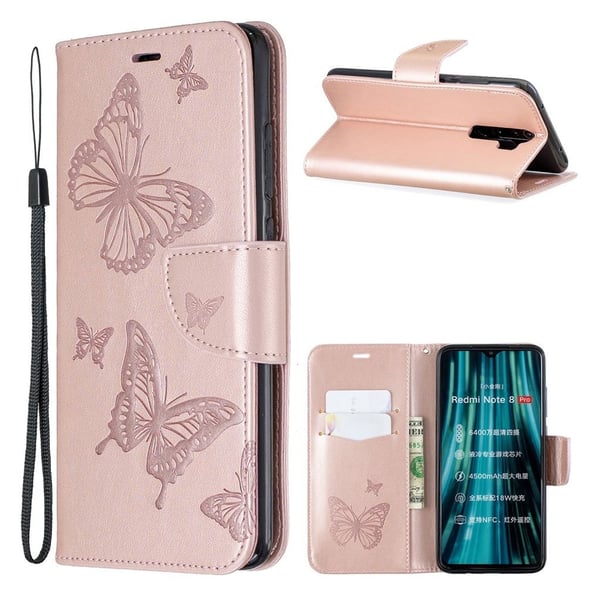 Butterfly Xiaomi Redmi Note 8 Pro skinnveske - Rose Gull