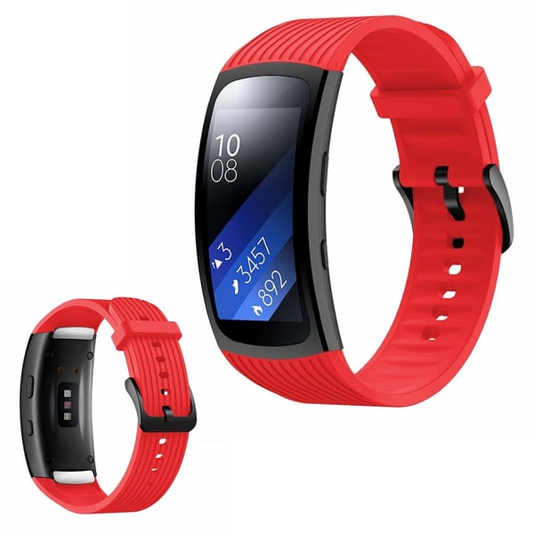 Samsung Gear Fit2 Pro silikoneurrem med lodret tråd - Rød Størrelse: S Samsung Gear Fit2 Pro silikoneurrem med lodret tråd - Rød Størrelse: S