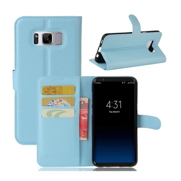 Samsung Galaxy S8+ Litsi Pintainen Nahkakotelo Korttitaskuilla - Vaaleansininen Samsung Galaxy S8+ Litsi Pintainen Nahkakotelo Korttitaskuilla - Vaaleansininen