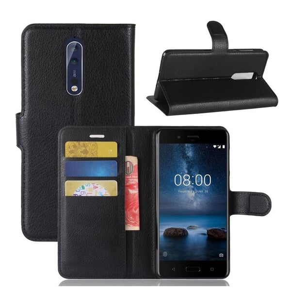 Nokia 8 trendikäs nahkakotelo - Musta