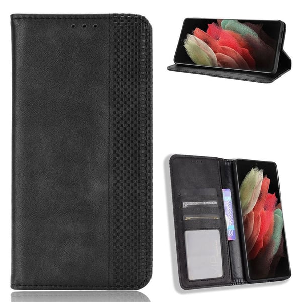 Bofink Vintage Samsung Galaxy S21 Ultra Lær Etui - Svart Bofink Vintage Samsung Galaxy S21 Ultra Lær Etui - Svart