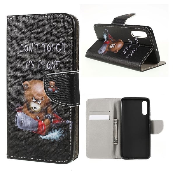 Wonderland Samsung Galaxy A50 flip veske - Brun bamse og advarende ord