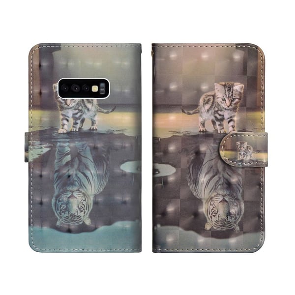 Samsung Galaxy s10 e Lommeboketui Med Mønster Og Lysspotter - Katt Og Tiger