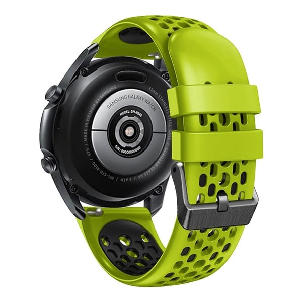 22 mm universal tofarget silikonklokkerem med fem rader med hull - Lime / Svart