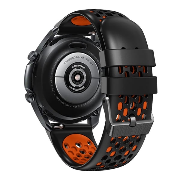 22 mm universal tofarget silikonklokkerem med fem rader med hull - Svart / Oransje