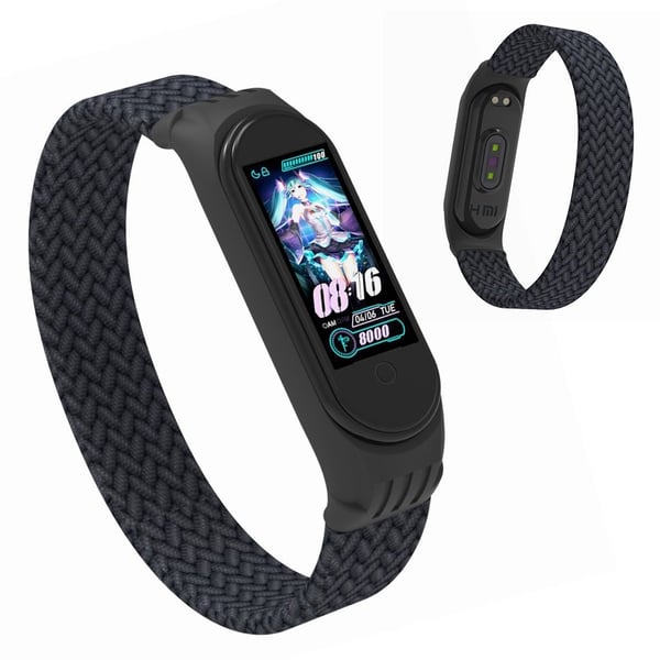 Xiaomi Mi Band 5 / 4 / 3 elastisk nylon-urrem - Trækul / Størrelse: M