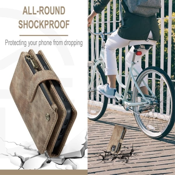CaseMe telefonetui med glidelås og lommebok for iPhone 13 Mini - Brun