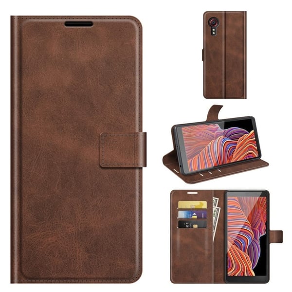 Wallet-style Lær Etui til Samsung Galaxy Xcover 5 - Brun