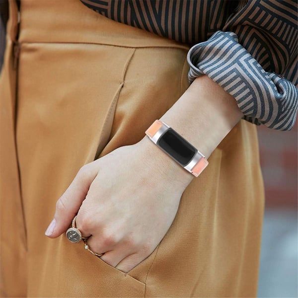 Enkel klokkerem i ekte skinn til Fitbit Charge 5 - Lys Rosa Gull