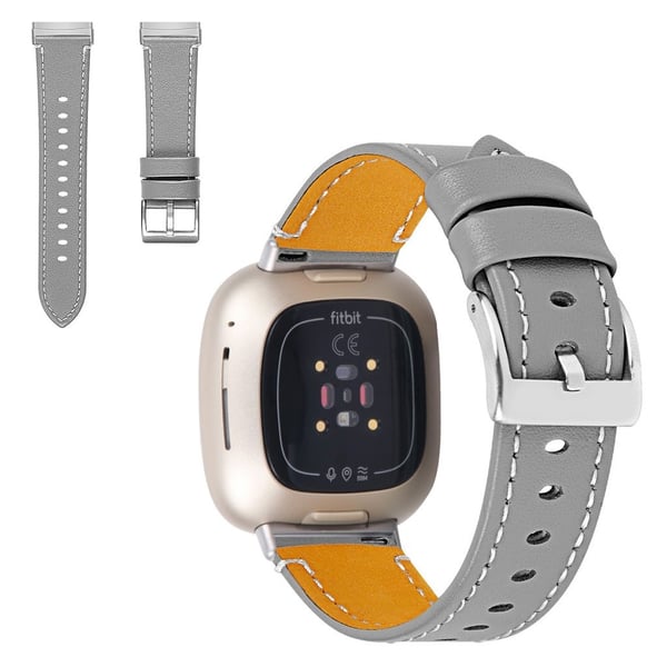 Fitbit Sense / Versa 3 klokkerem i ekte skinn - Grå