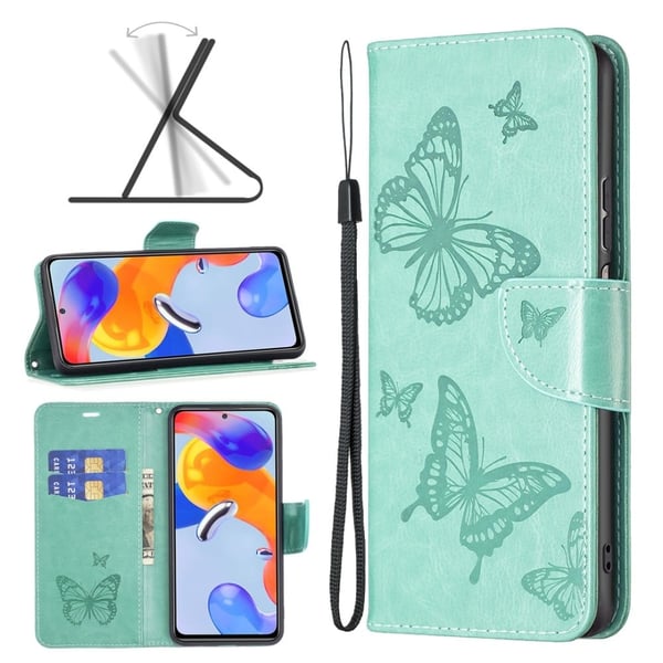 Butterfly Xiaomi Redmi Note 11S 5G / Xiaomi Redmi Note 11 Pro skinnveske - Grønn