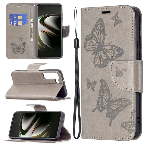 Butterfly Samsung Galaxy S22 Flip Etui - Grå