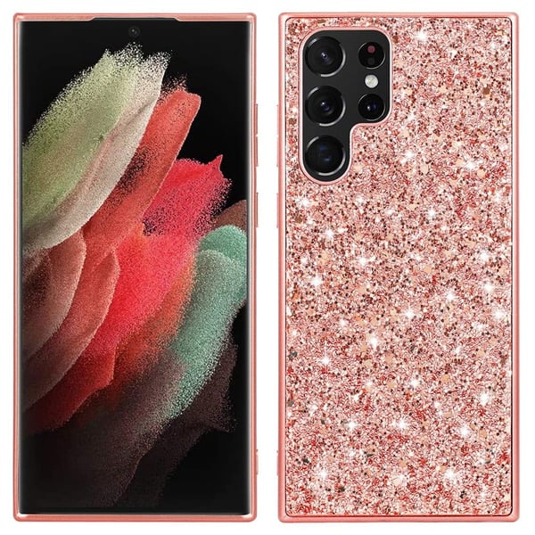 Glitter Samsung Galaxy S22 Ultra deksel - Rose Gull