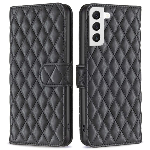 Rhombus mat Samsung Galaxy S22 flip etui - Sort