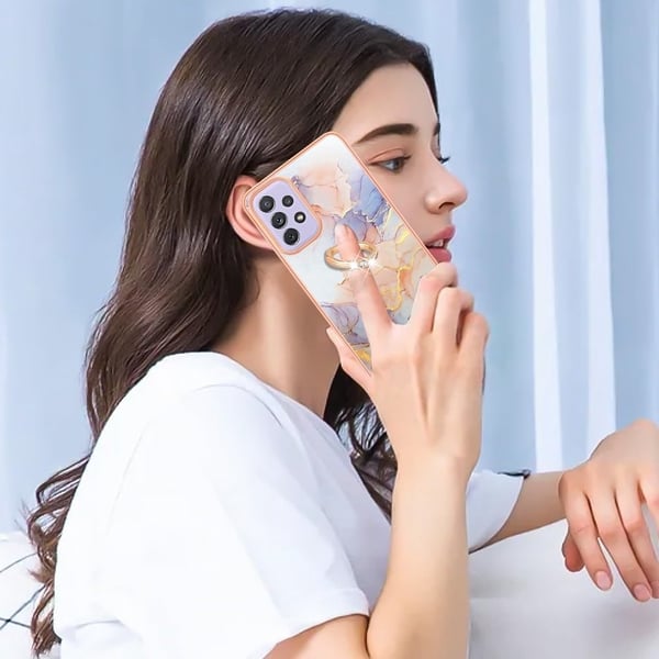Marble Mønstret Deksel med Ring Holder til Samsung Galaxy A53 5G - Milky Way Klinkekule White