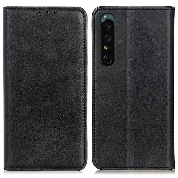 Flipveske i ekte skinn i lommebokstil for Sony Xperia 1 IV - Svart