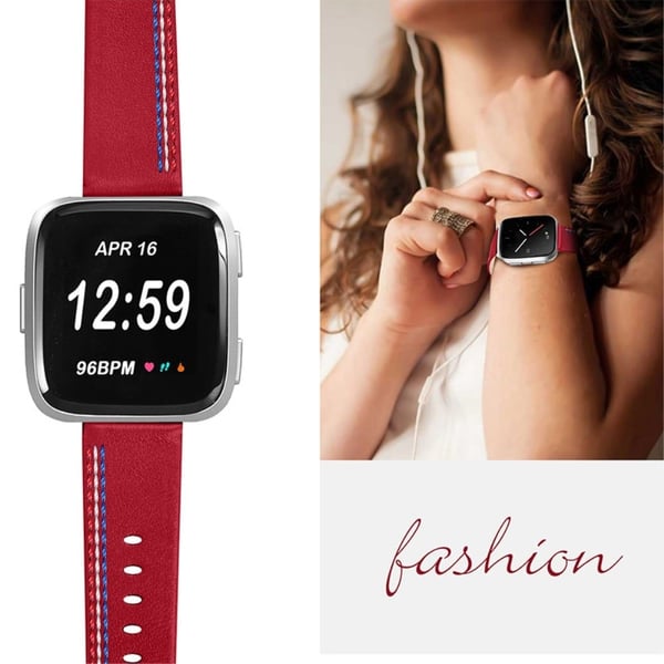 Fitbit Versa 2 / Versa Lite Cowhide skinnklokkerem med sømmer - Rød