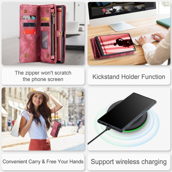 CaseMe Samsung Galaxy S23 Ultra Plånbok med Dragkedja - Röd