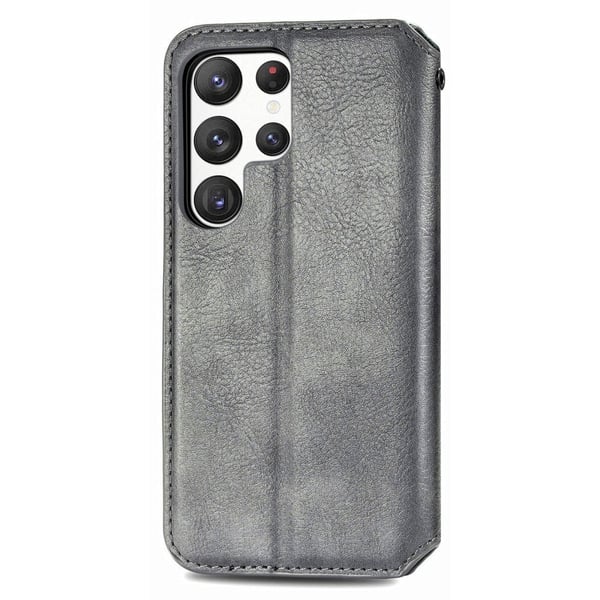 Læder Etui med A Stilfuldt Rhombus Tryk til Samsung Galaxy S23 Ultra - Grå