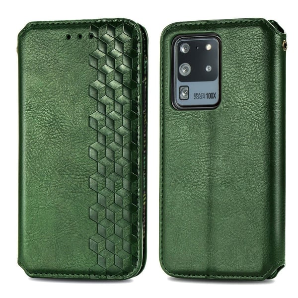 Læretui med A Stilfull Rhombus Imprint til Samsung Galaxy S20 Ultra - Grønn