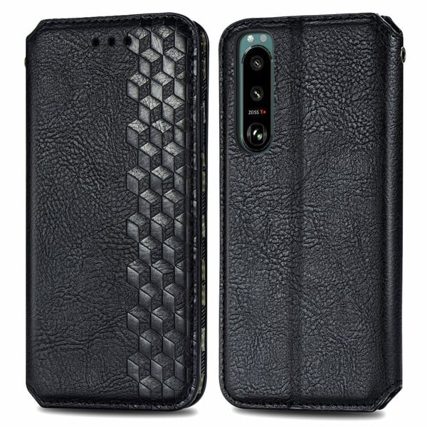 Læretui med A Stilfull Rhombus Imprint til Sony Xperia 5 IV - Svart