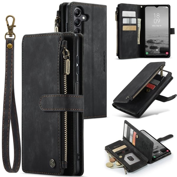CaseMe Samsung Galaxy A14 etui med lynlås og pung - Sort