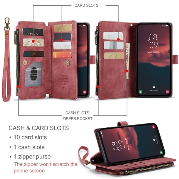 CaseMe vetoketjullinen lompakko-puhelinkotelo Samsung Galaxy A54 - Punainen