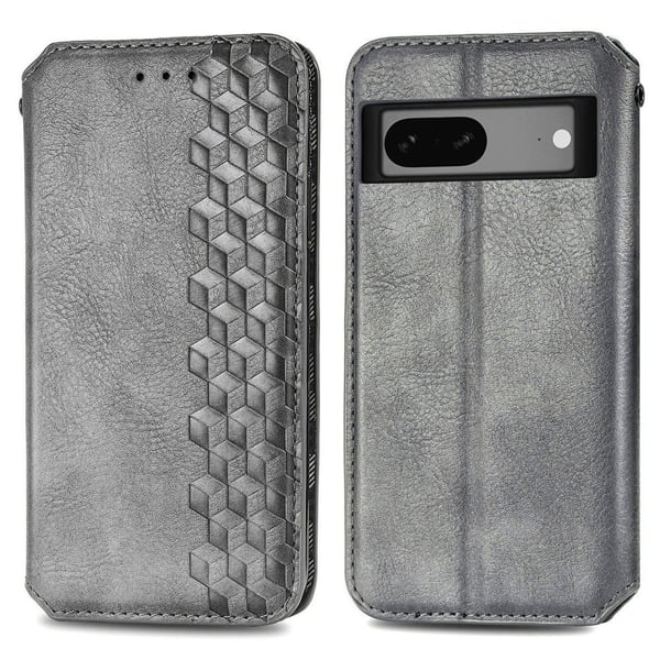 Nahkakotelo With A Stylish Rhombus Imprint For Google Pixel 7a - Harmaa